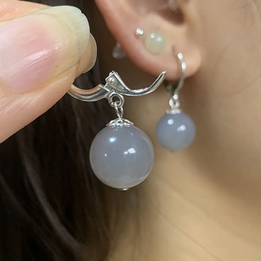 烟紫和田玉耳环S925银时尚百搭卡12MM左右个性气质女士耳坠耳饰