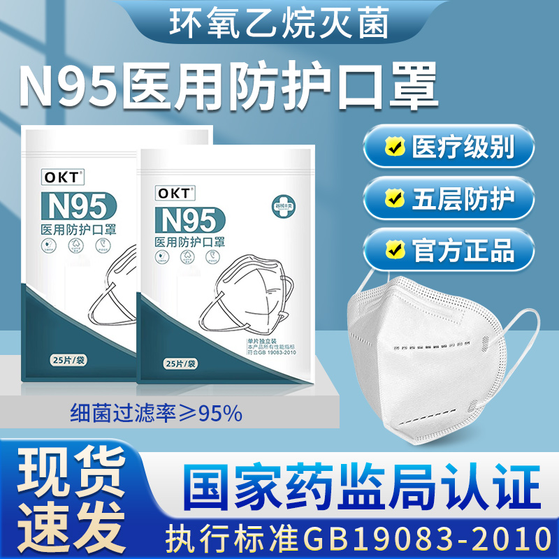 逸路康N95医用防护口罩非无菌型外科口罩一次性独立包装医疗级双层过滤熔喷布加厚使用单片高颜值成人儿童透气舒适医护秋冬3d立体