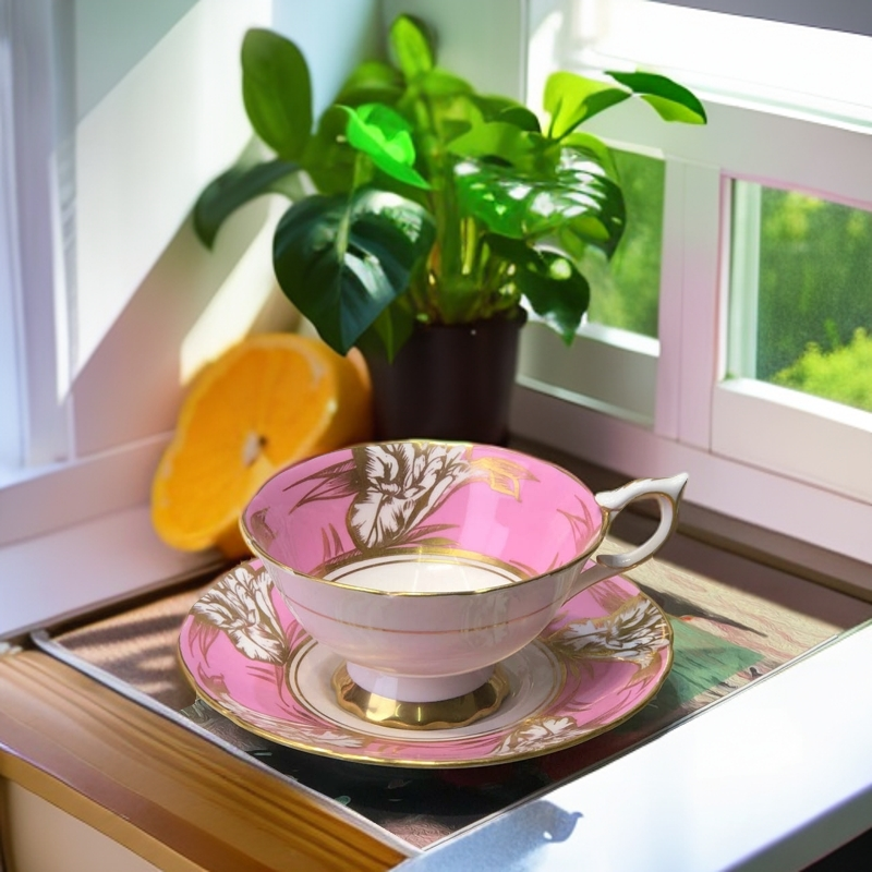 -阔口粉色咖啡杯