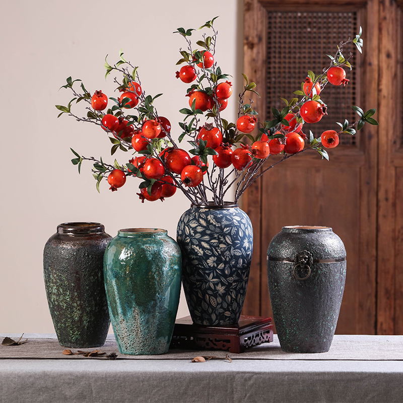 金口干花陶瓷青花花瓶欧式中式花器景德镇台面花插插花复古摆件