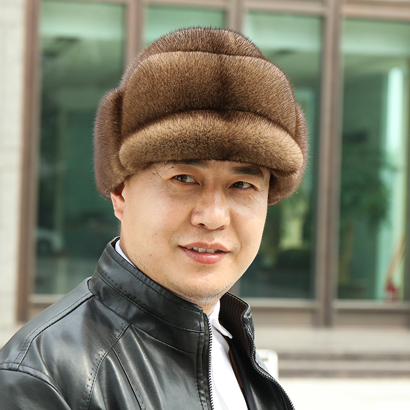 水貂毛皮草帽子男士冬季中老年人貂皮老头帽加厚保暖爸爸整貂地主