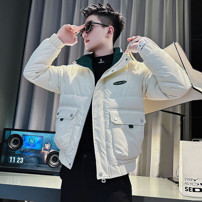 冬款羽绒服男2025新款加厚条纹潮牌保暖衣服高级感冬天立领外套男