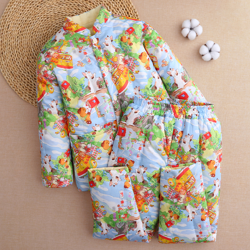 中大童冬季男童女童棉花手工棉袄棉裤套装加厚校服内搭保暖神器