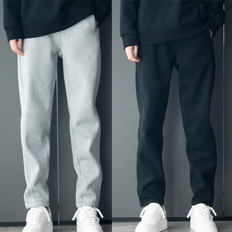 秋冬新款男士纯色加绒美式重磅休闲裤宽松直筒卫裤潮流运动长裤子