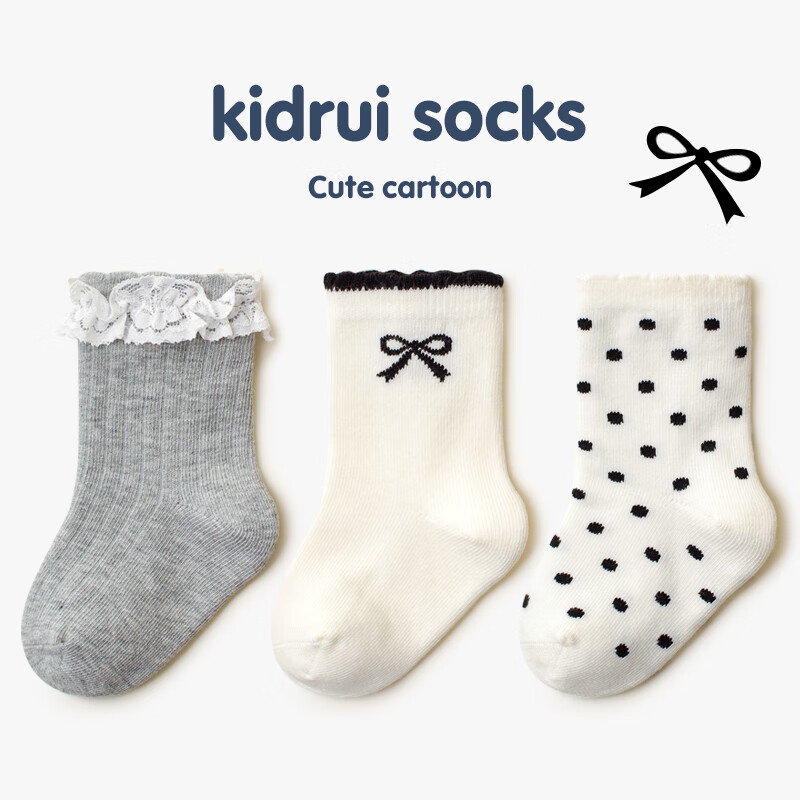 喜得瑞婴儿袜子秋冬棉袜蝴蝶结花边公主袜新生宝宝松口无骨中筒袜