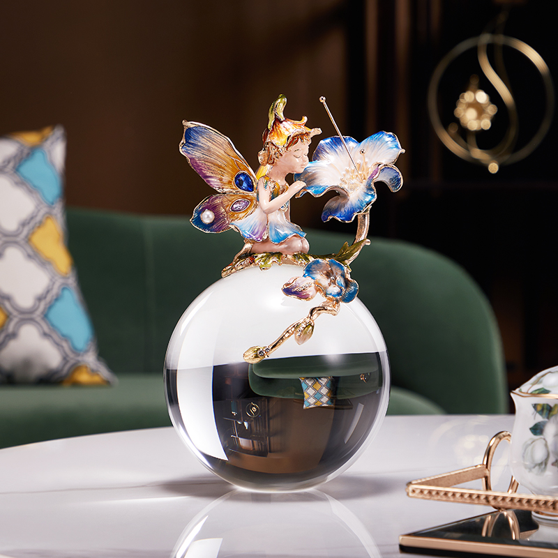 珐琅彩创意花仙子精灵水晶球魔法球女孩房间装饰家居装饰品小摆件