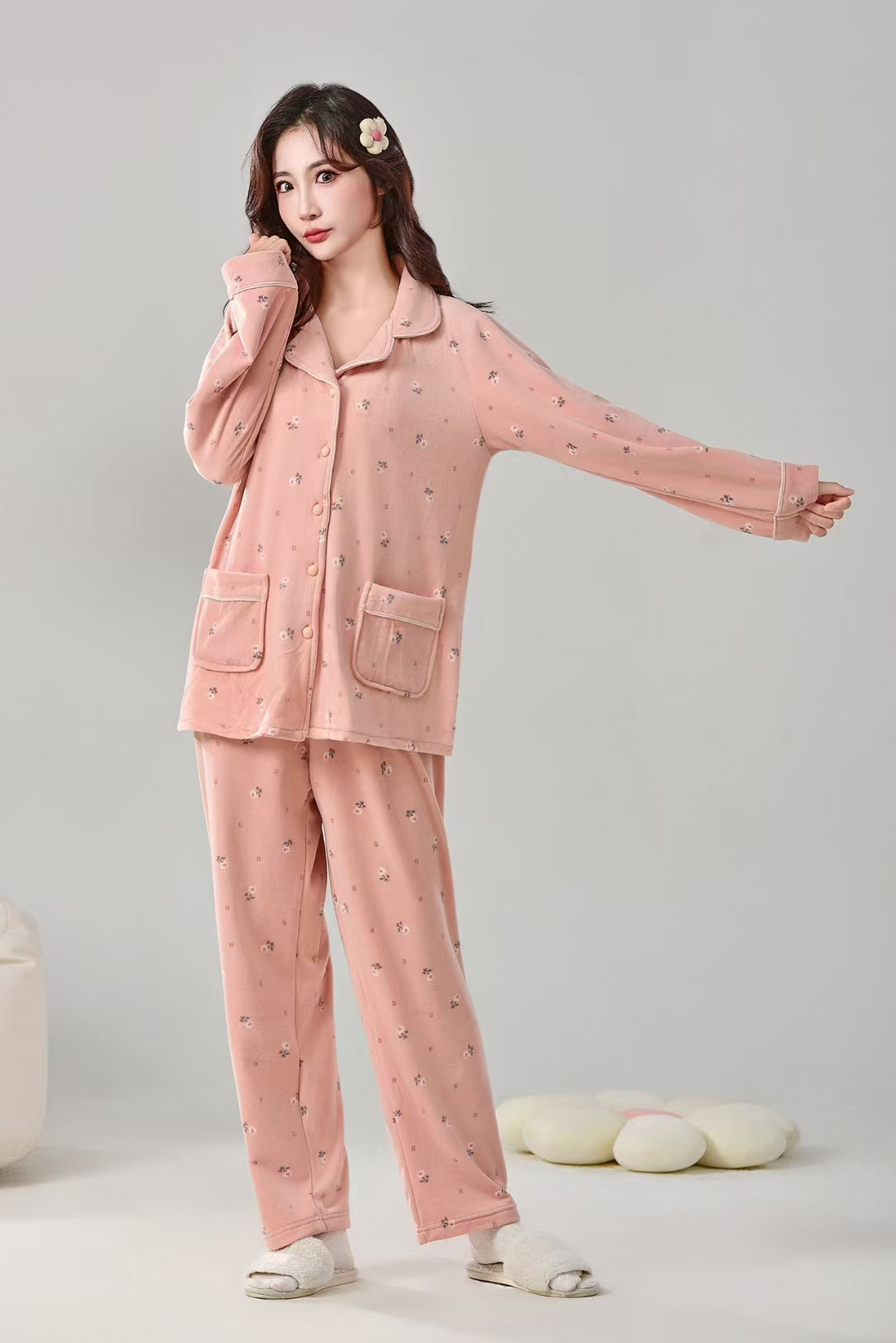 新款加大冬季女士海岛绒居家套装