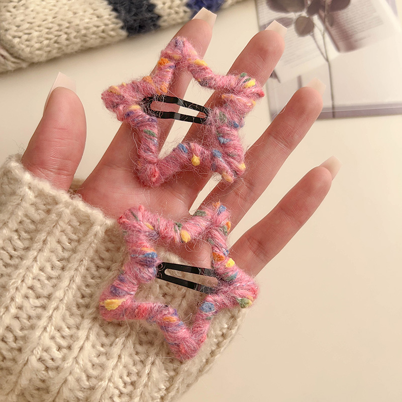 限定浪漫~手工五角星毛线碎发夹头饰秋冬前额刘海夹侧边bb发卡ins