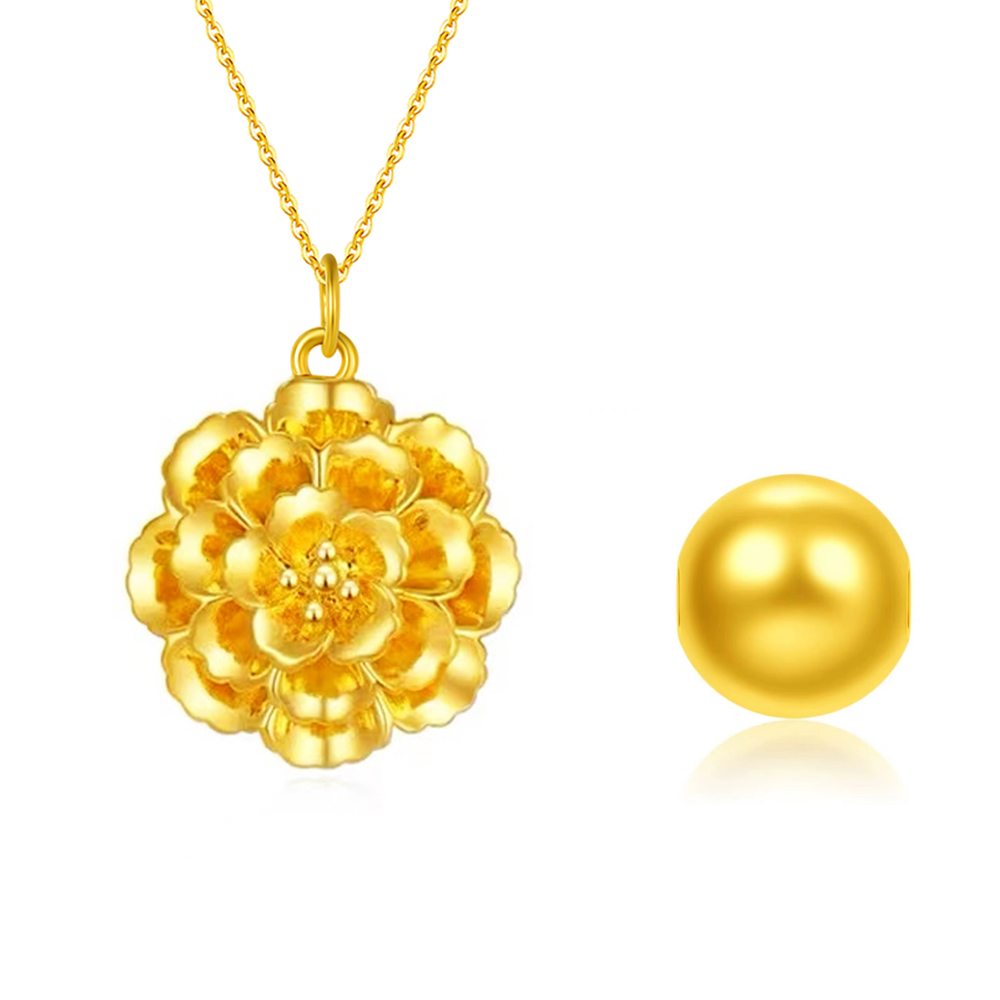 【A6】许多宝 黄金足金花开富贵吊坠（58）