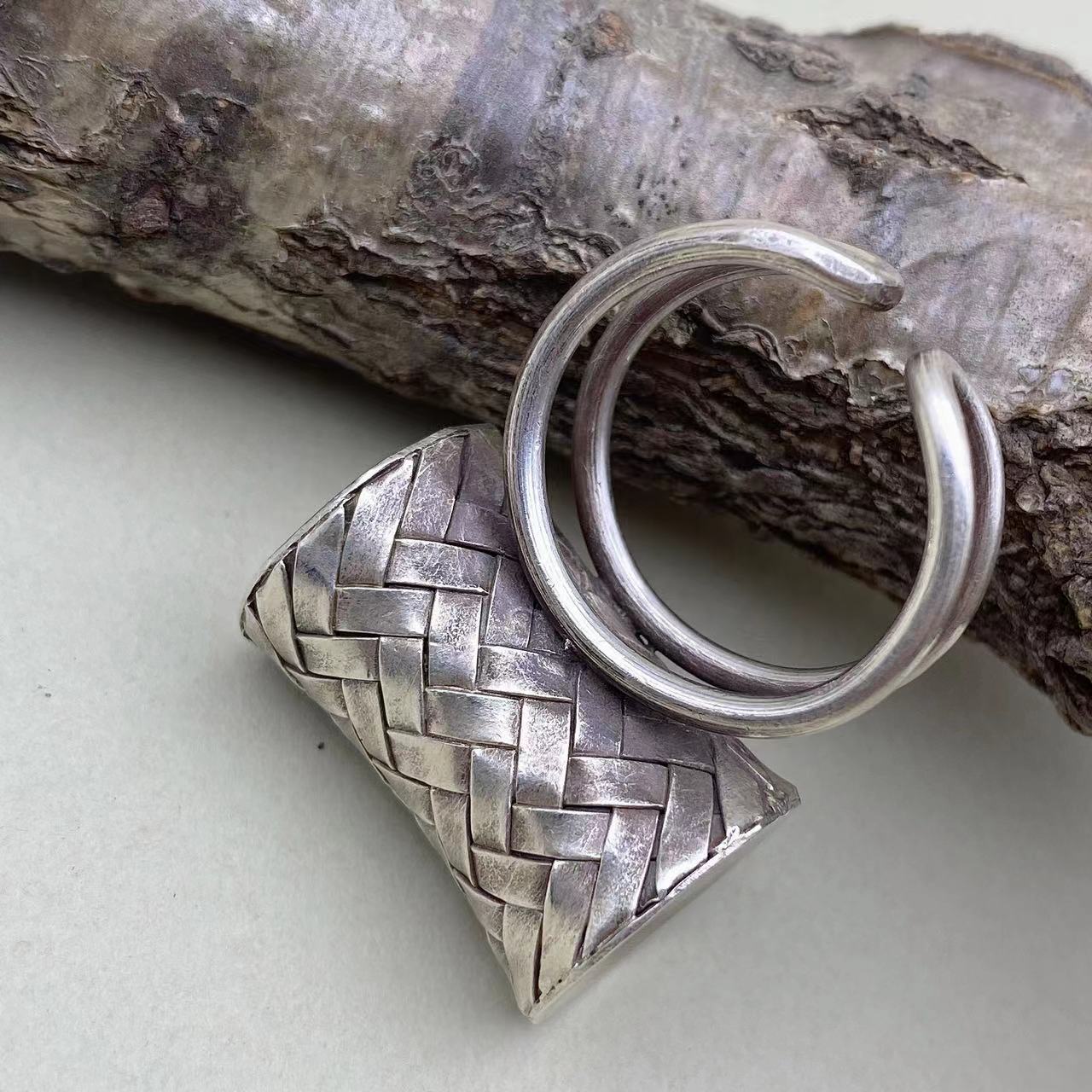 足银戒指 足银复古民族风清迈个性夸张编织戒指