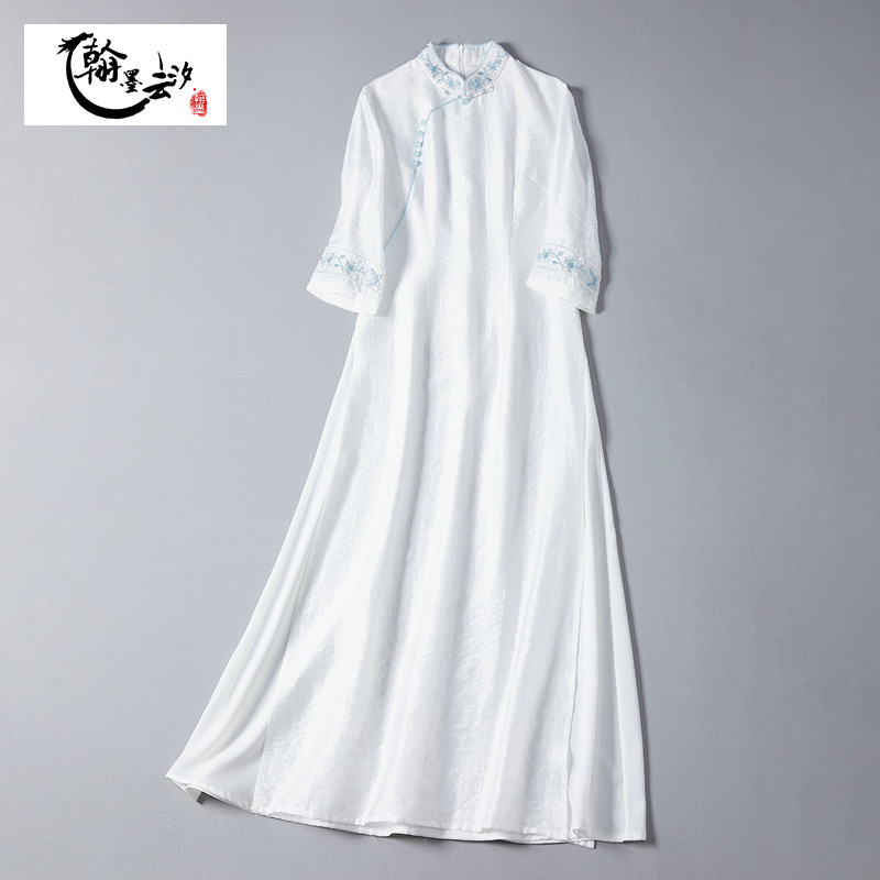 【拾白】翰墨云汐春夏新中式禅意茶服裙天丝提花修身仙气旗袍连衣裙