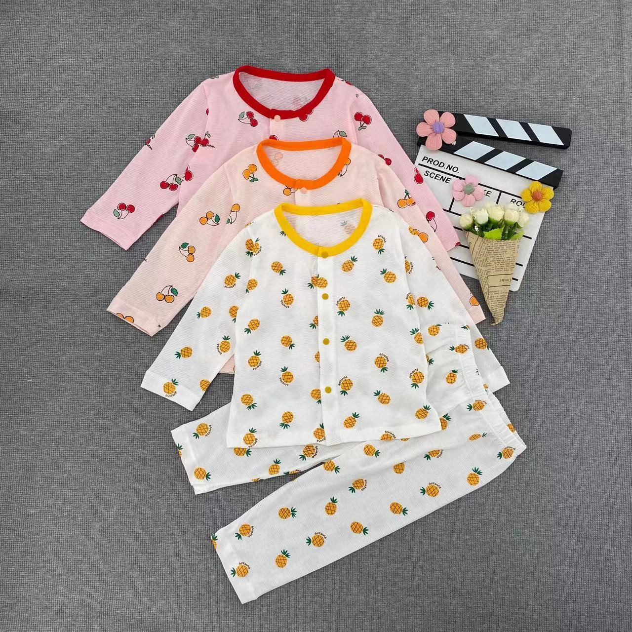 精品童装YG557 夏款超薄空调服儿童家居服套装男女宝宝夏季睡衣