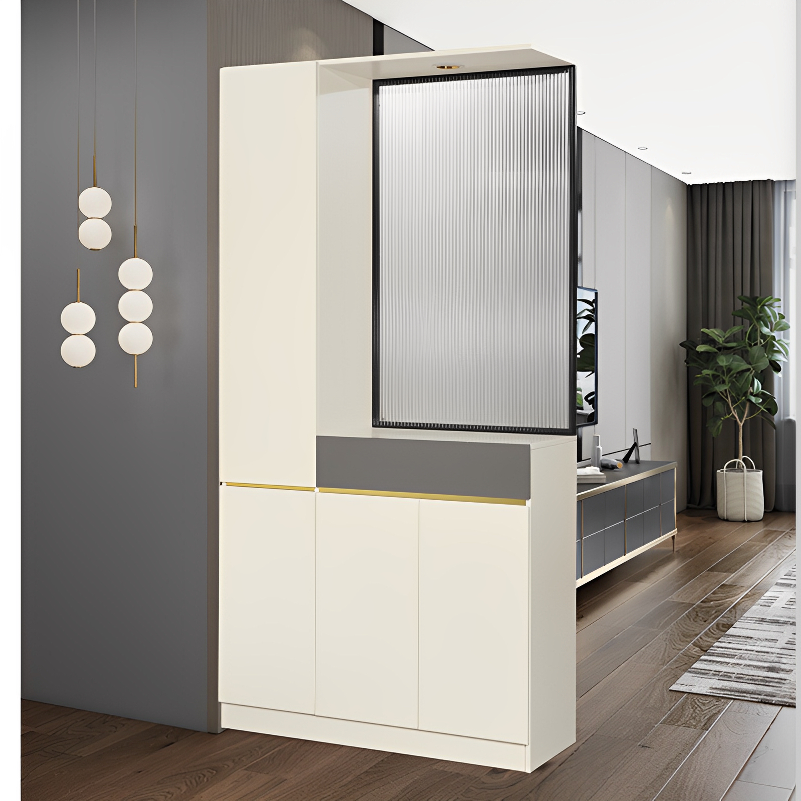 轻奢玻璃玄关柜鞋柜一体入户门厅隔断屏风储物酒柜