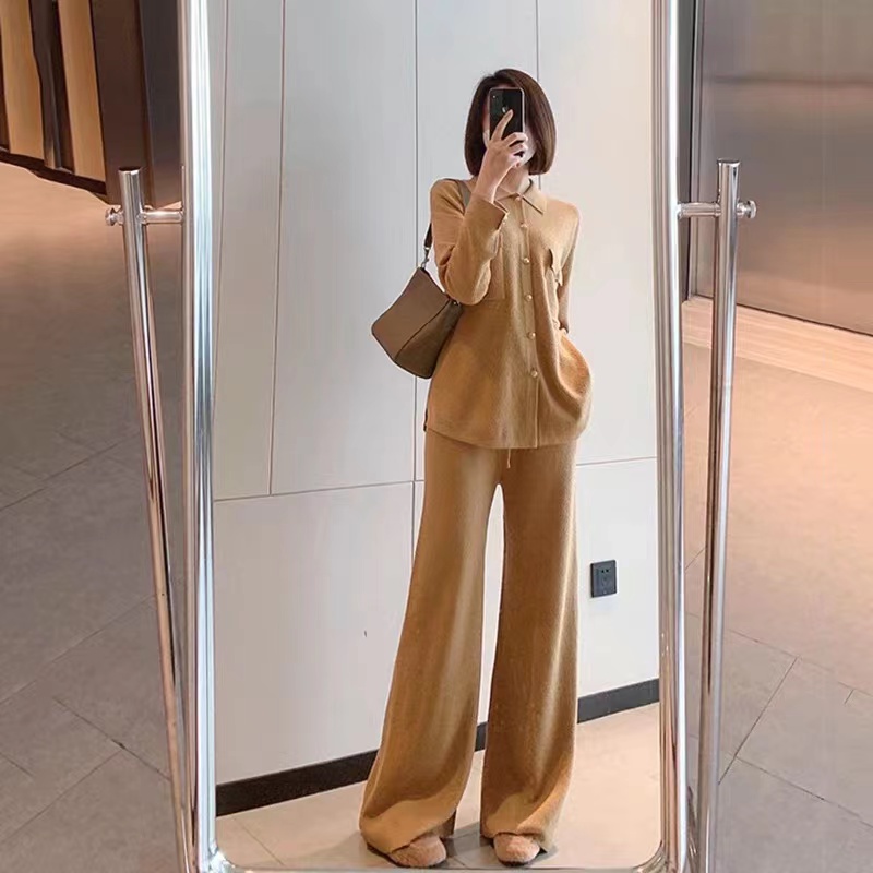 今年流行漂亮休闲时尚显瘦小香风气质名媛针织卫衣阔腿裤两件套装