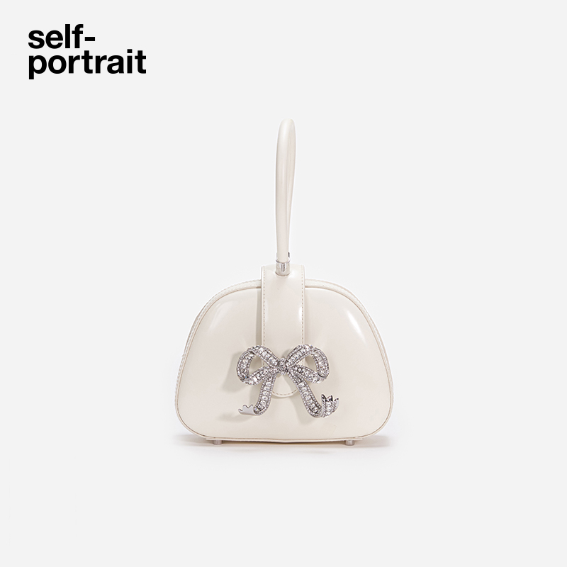 self-portrait 秋冬新款白蝴蝶结宴会手提包