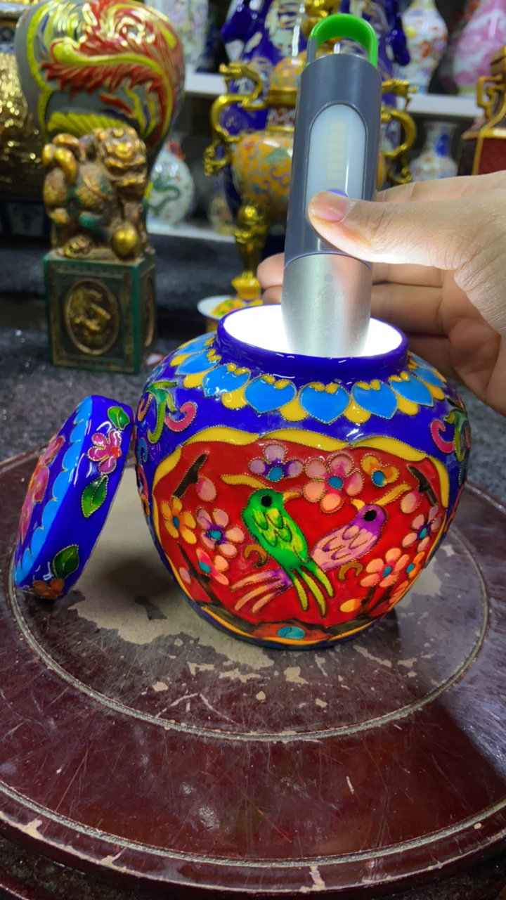 摆件掐丝夜光罐的13公分