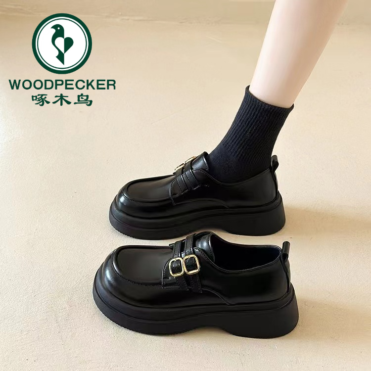 啄木鸟厚底英伦风小皮鞋女2025新款乐福鞋一脚蹬单鞋玛丽珍女鞋