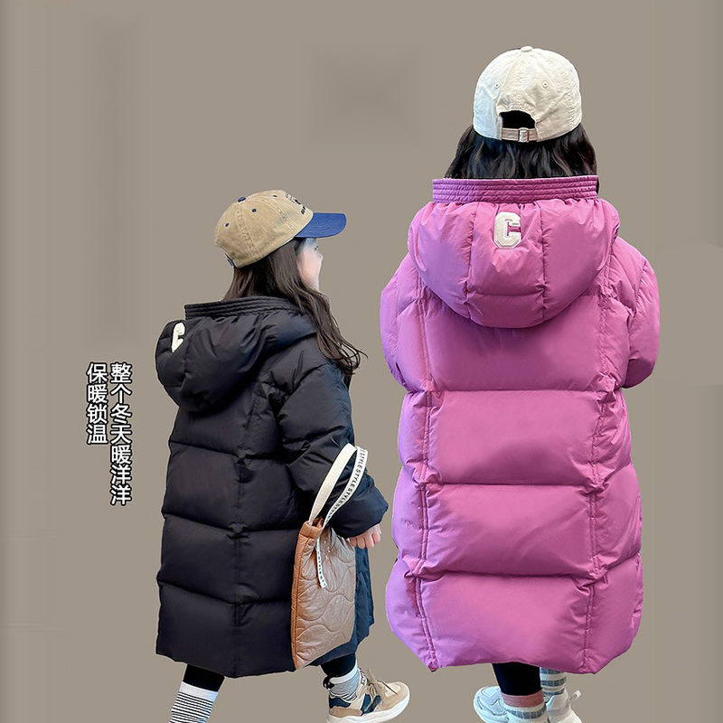 女童2023新款棉服中长款洋气棉衣加厚连帽冬装外套过膝棉袄潮