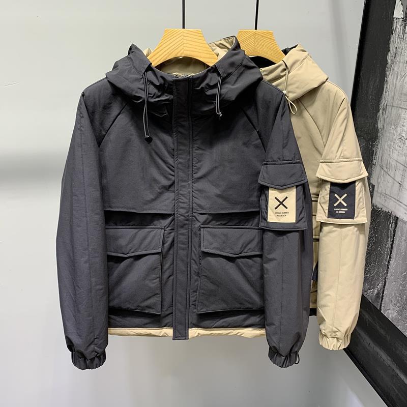 鸭鸭男士短款连帽工装羽绒服加厚保暖保暖潮流日系休闲帅气宽松时