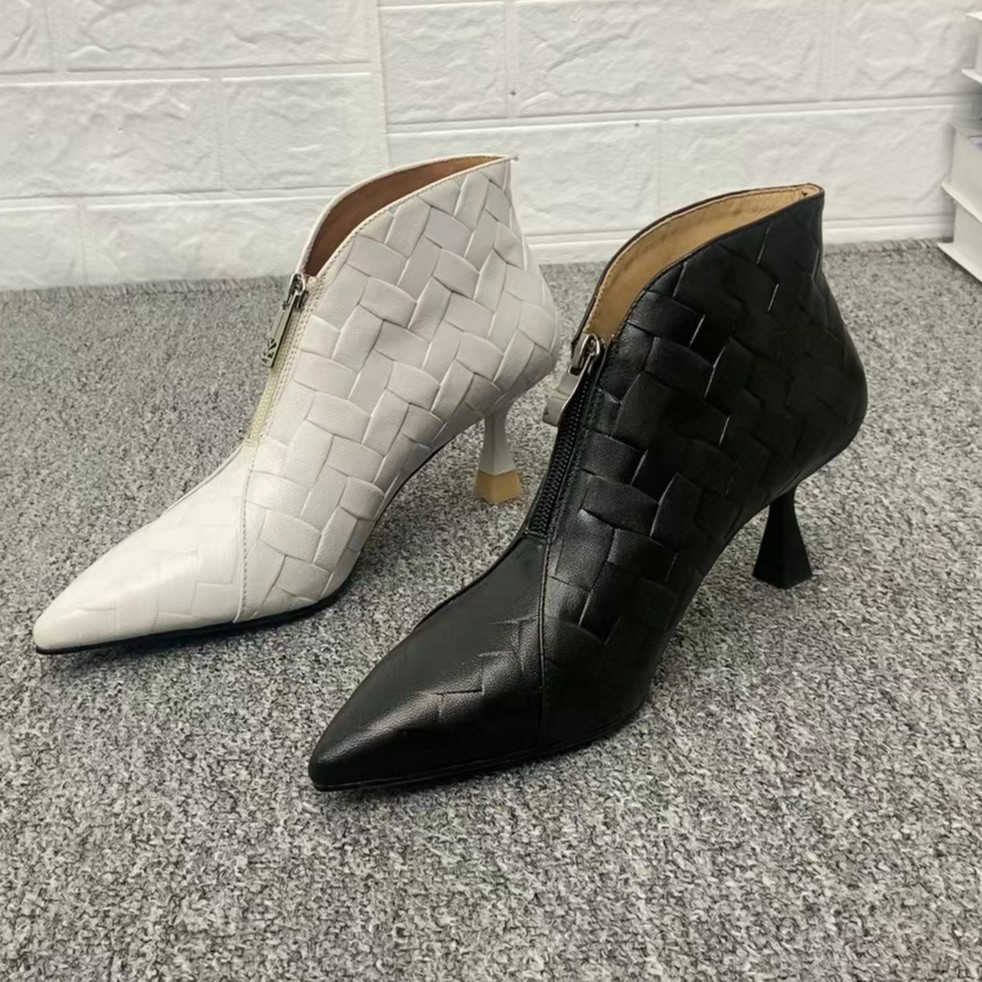 真皮女鞋手工皮鞋细跟5公分跟高/黑色时尚百搭女士高跟鞋秋冬尖头