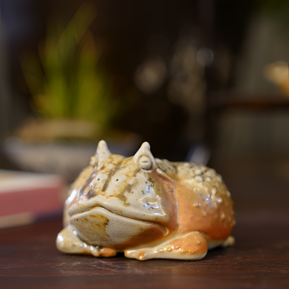 郑弘柴烧手工茶宠落灰角蛙茶室摆件茶台布置茶玩茶桌个性精品