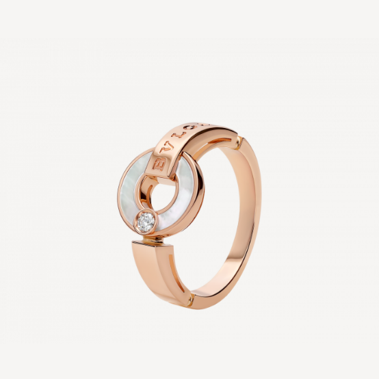 99新 BVLGARI/宝格丽 白贝母一钻铜钱戒指  时尚 50号 W42872