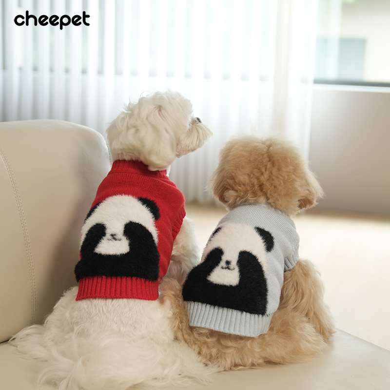 cheepet/趣派小狗狗秋冬捂脸熊猫毛衣两腿纯色亲肤柔软无袖遛狗服