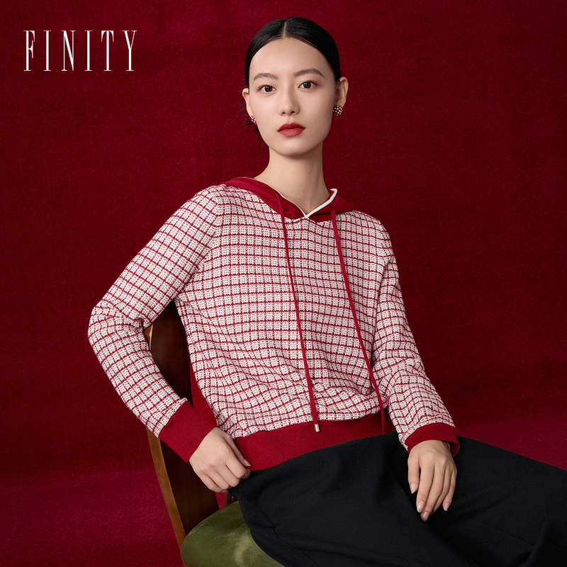 【白桦专属】FINITY 新款连帽拼接长袖运动时尚休闲毛衣 F21XCA20S5