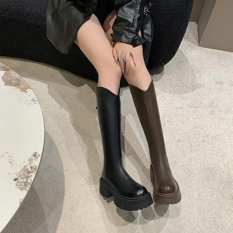【新疆西藏邮】V口长筒靴女后拉链不过膝小个子高筒靴2