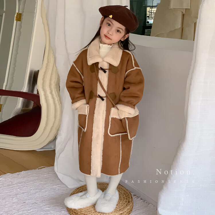 女童外套秋冬装2023新款秋冬季儿童加绒中长款小女孩洋气加厚大衣