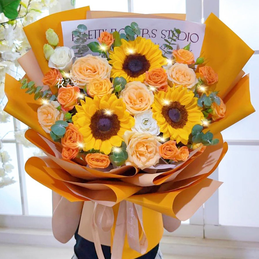 『生日想要的花❤祝福鲜花』向日葵香槟玫瑰橙芭比花束送生日节日鲜花祝福送恋人朋友长辈·同城配送ZB