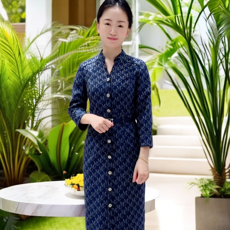 170969慕天姿品牌女装-轻奢系列-气质款蓝色修身显瘦气质连衣裙