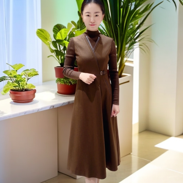 170938慕天姿品牌女装-轻奢系列-气质款咖色修身显瘦气质连衣裙