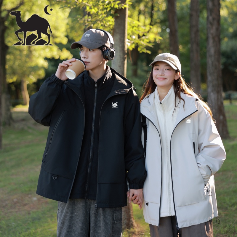 东方骆驼户外三防连帽休闲夹克防水防风登山服宽松百搭潮流外套d