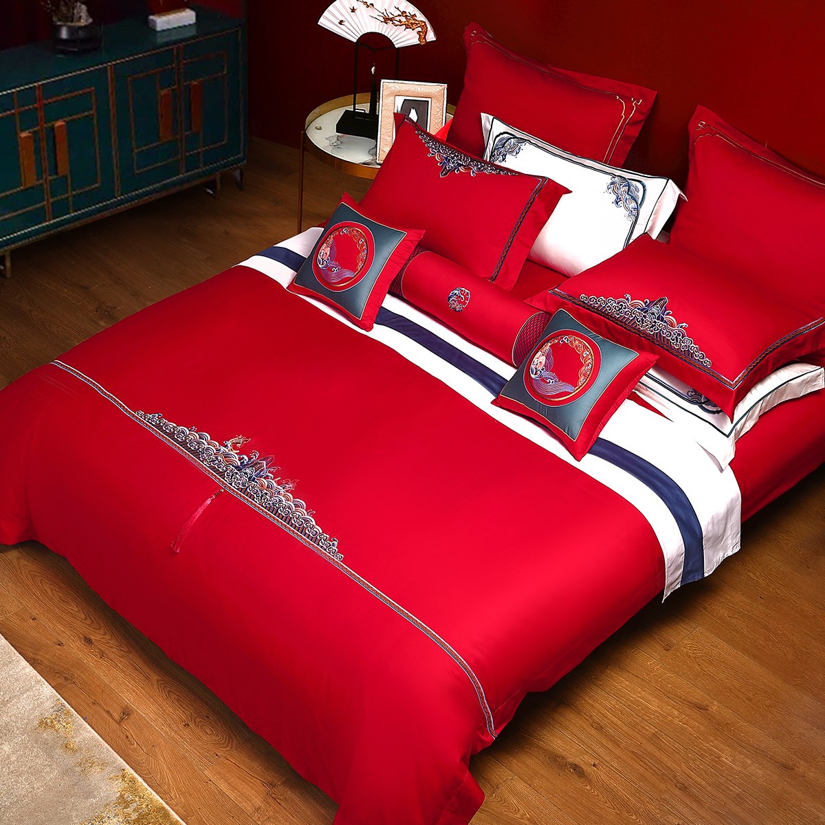 【水星严选】 海约山盟 全棉绣花六件套水星家纺床上用品婚庆中式