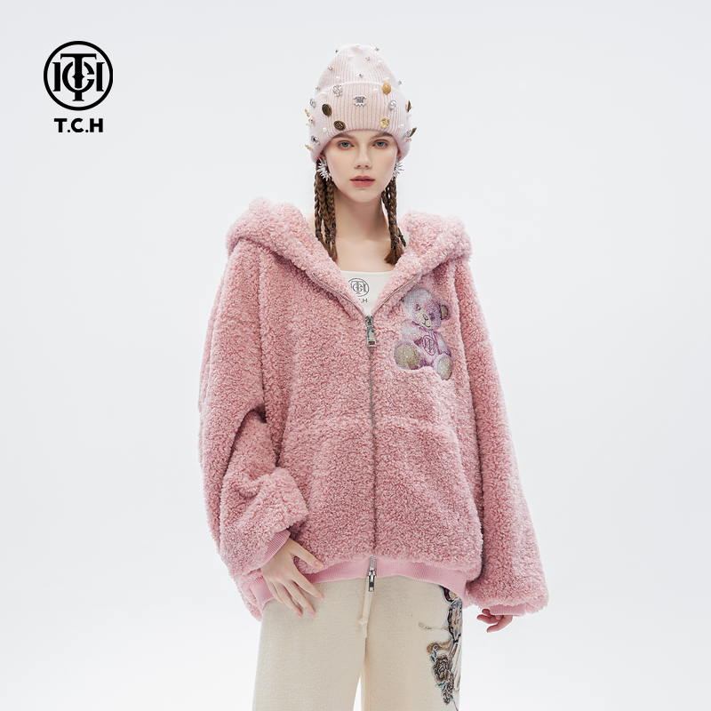 石景山TCH 轻奢潮牌烫钻外套女宽松休闲保暖24秋冬新款T72D056013