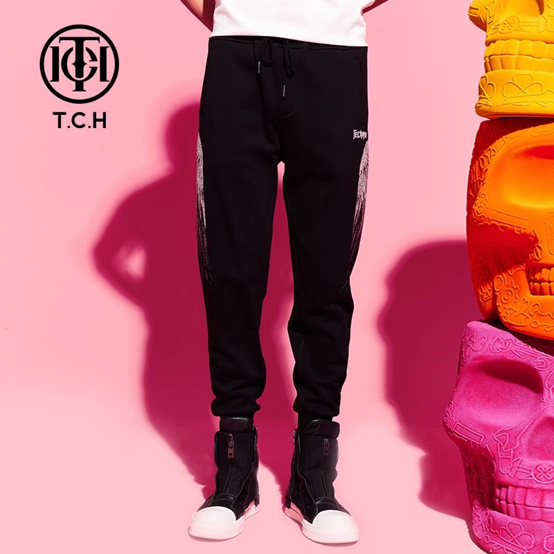 TCH服饰店播-潮牌翅膀潮流黑色休闲束脚长裤T69D206041