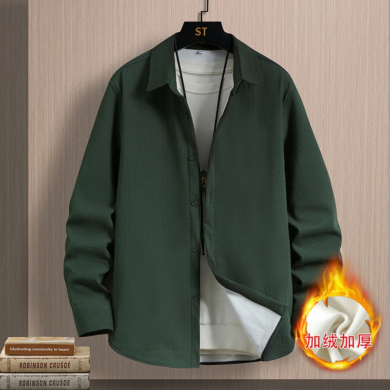 麦克斯休闲秋季男新款衬衫翻领长袖轻薄纯色简约休闲通勤衬衣1809