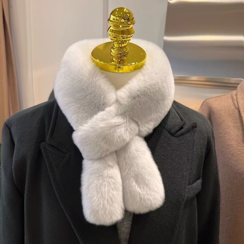 2024真獭兔毛围脖可爱耳朵双面毛加厚皮草围巾冬季保暖百搭毛领子