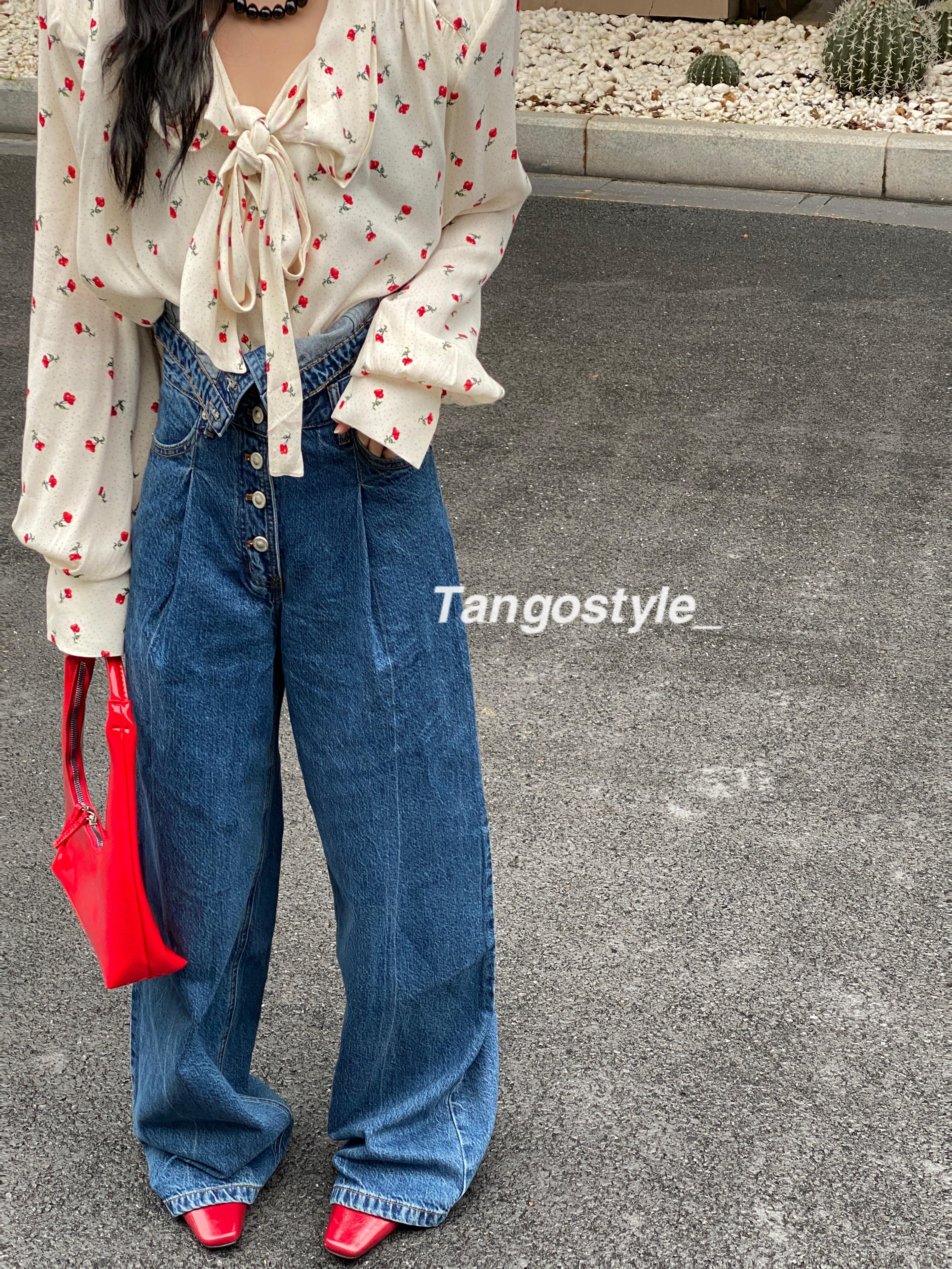 HELLOTANGO《歌剧魅影》高腰牛仔阔腿裤F46#【蓝色】