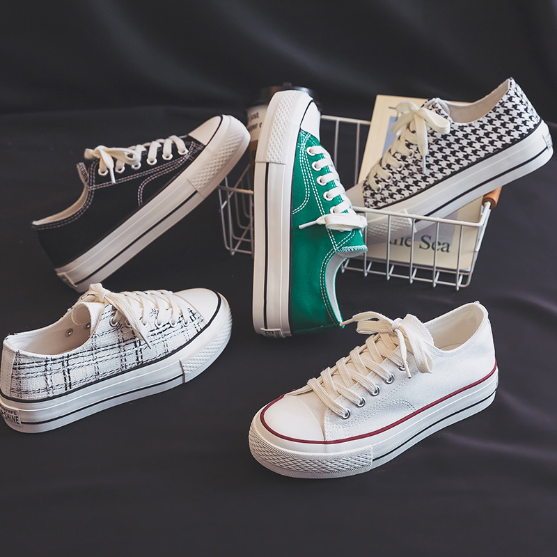 【升级版（乳胶鞋垫）】低帮帆布鞋女款2025夏季休闲学生厚底增高板鞋