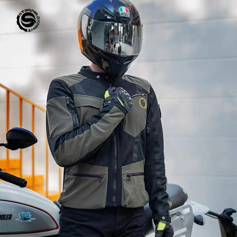 星空骑士摩托车骑行服男夏季防摔透气网眼赛车拉力服机车骑士套装