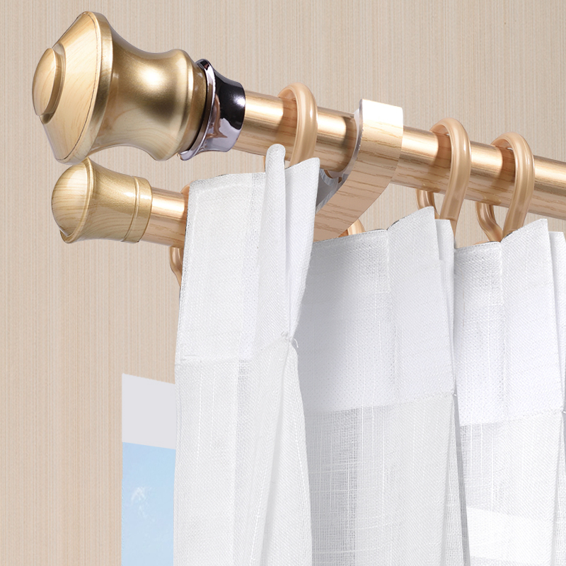 罗马杆全套铝合金侧装打孔式高端木纹加厚单杆双杆窗帘杆耐用时尚