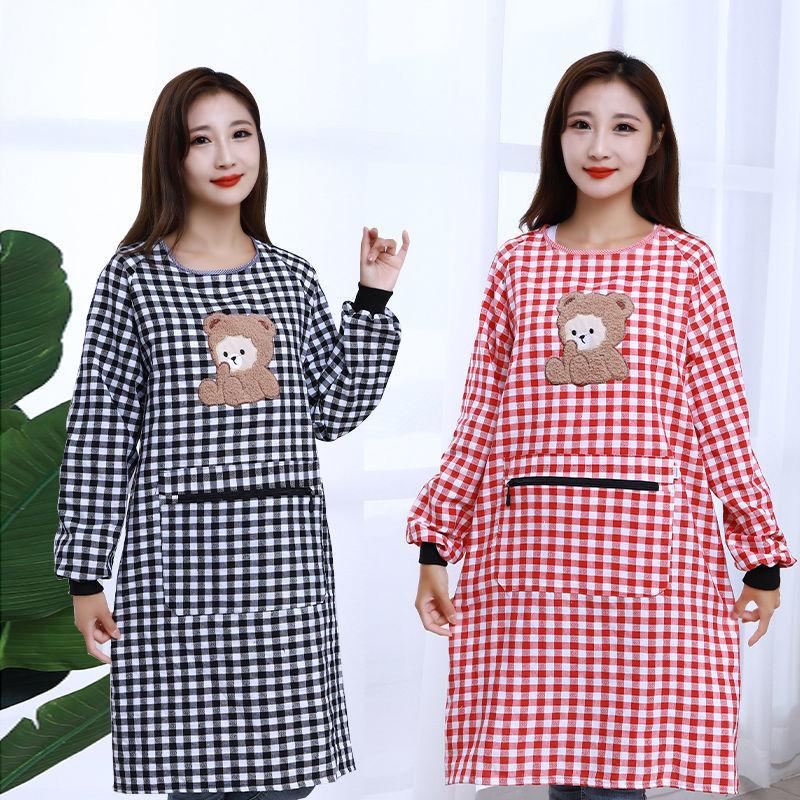 棉质长袖太极熊围裙上班厨房做饭耐脏秋冬款劳保工作服80-160斤