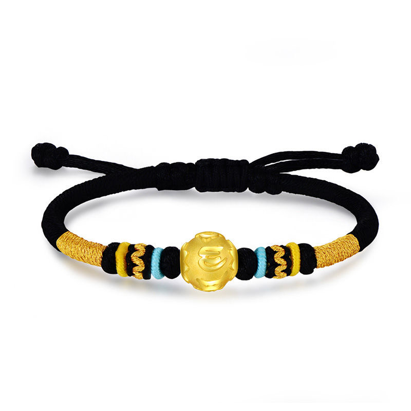 黄金六字真言转珠999足金手链男女款编织手绳情侣款送女友礼物