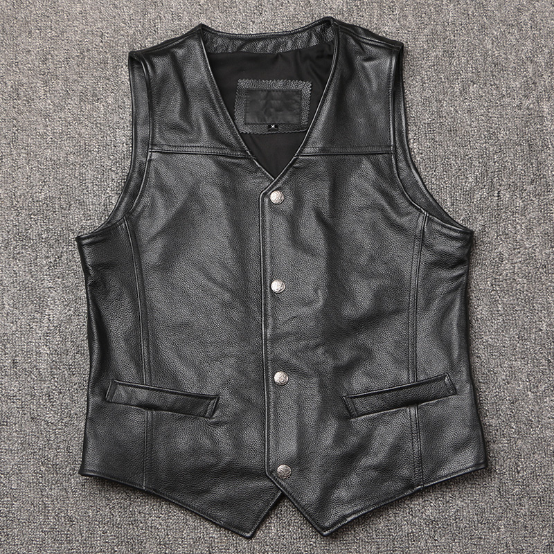 粉丝福利新款头层牛皮马甲修身短款机车真皮坎肩V领简约工装背心