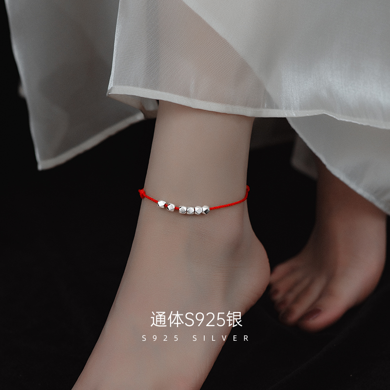 925银脚链 金美澳碎银子红绳脚链女款2025新款爆款女士足链红脚绳