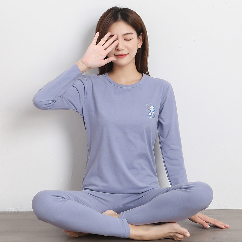 秋衣秋裤女纯棉套装弹力莱卡棉毛衫学生少女圆领舒绒保暖内衣薄弹