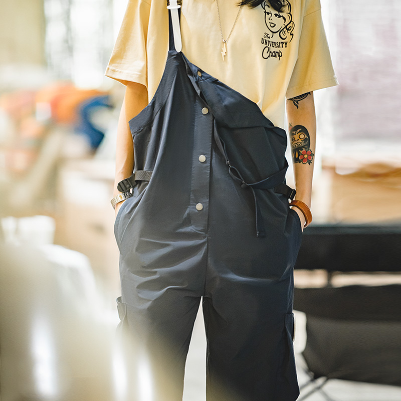马登美式复古机能风工装背带裤山系户外防水宽松个性阔腿裤女