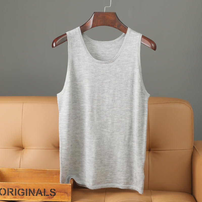 【帕美羊绒】100%纯山羊绒男士精纺80支夏季吊带休闲薄款圆领无袖